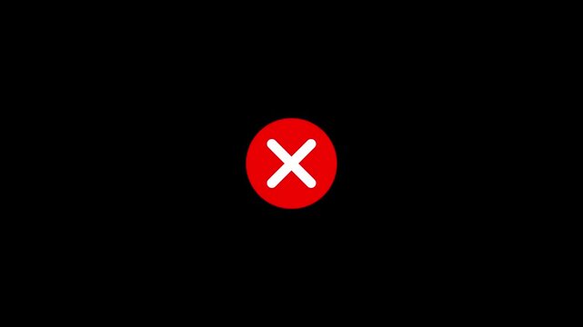 A simple red circle with a white cross symbol centered against a stark black background representing a negative or incorrect status