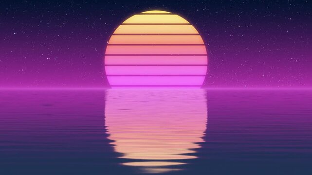 Synthwave Outrun Ocean Loop Purple Magenta Neon Sunset Sea 4K