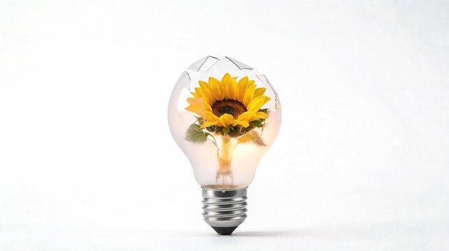 Glowing Light Bulb Blooming Into Flower Symbolizing Innovation and Creativity