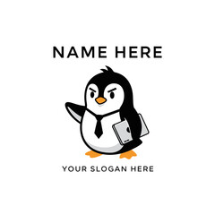 Fototapeta premium Business Penguin Mascot with Tablet, Tie, and Briefcase - Isolated