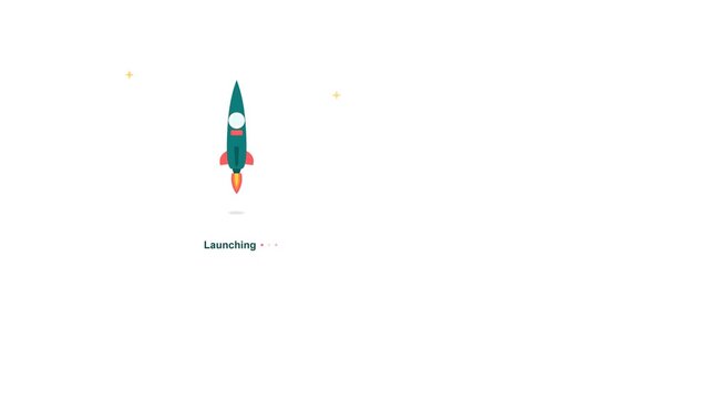 Rocket launch loading animation video. Spacecraft takeoff with success checkmark for startup progress and app preloader UI motion graphic design template