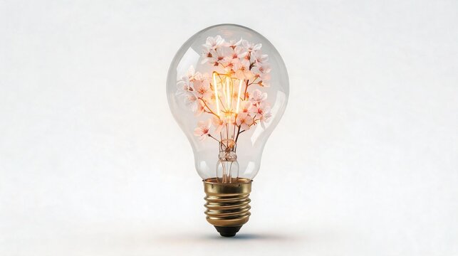 Glowing Light Bulb Blooming Into Flower Symbolizing Innovation and Creativity
