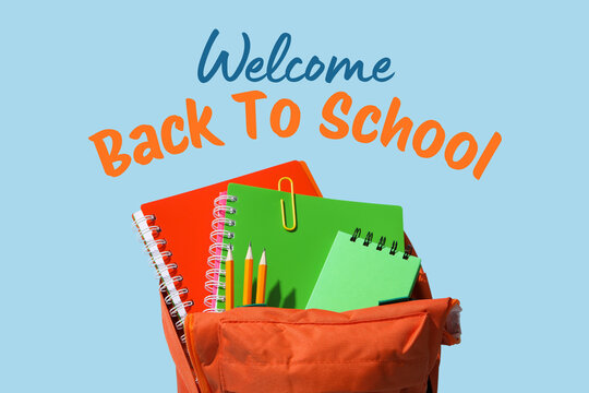 Back to school, Backpack filled with colorful school supplies showcases excitement for learning
