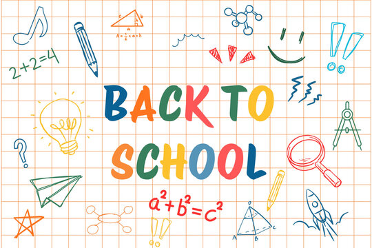 Bright colors create a vibrant back to school message surrounded by educational symbols