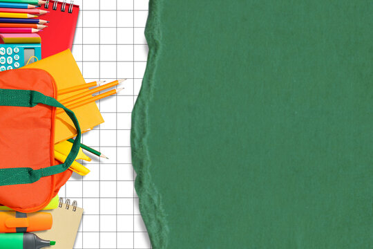 Back to school, Supplies like backpack, notebooks, and pencils laid out for school transition