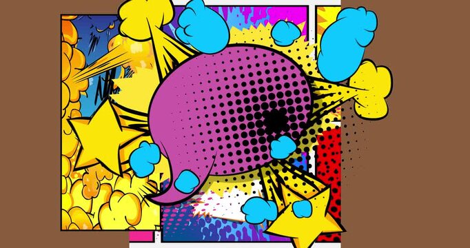 Cartoon background animation, comic book backdrop video. Retro comics pop art design.