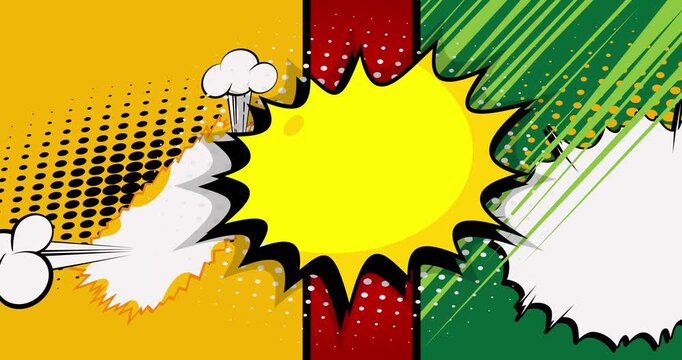 Cartoon background animation, comic book backdrop video. Retro comics pop art design.
