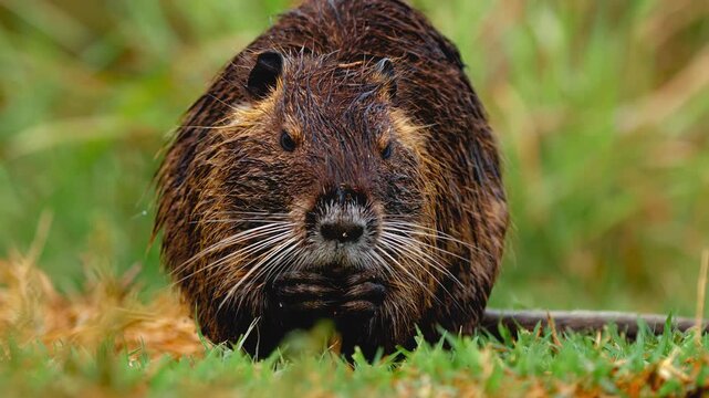 Nutria Eating Grass in a Natural Wildlife Setting