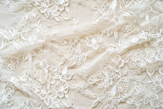 White floral lace fabric texture background