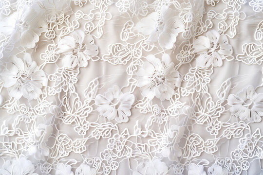 White floral lace fabric texture background