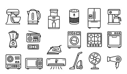 Fototapeta premium Modern Household Appliances Line Icon Collection with Kitchen Electronics Home Devices and Utility Symbols