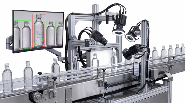 Automated Machine Vision Glass Bottle Quality Inspection System with Optical Defect Detection