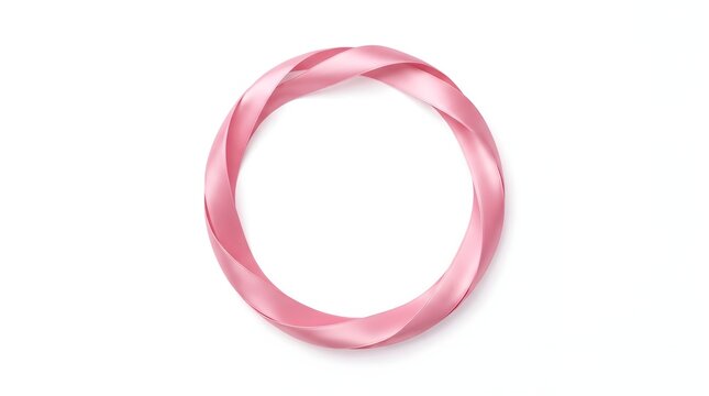 A beautiful pink ribbon circular frame isolated on a white background representing the important annual campaign for breast cancer awareness month support