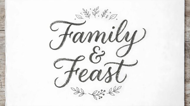 Elegant Hand Lettered Family and Feast Calligraphy with Floral Branch Ornaments