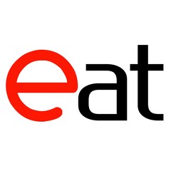 Minimalist Typography Design Featuring The Word Eat With A Stylized Red Lowercase Letter E Combined With Modern Black Sans Serif Characters