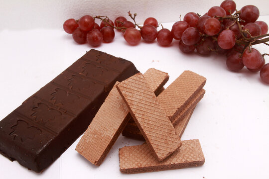 chocolate bar with waffles biscuits isolated