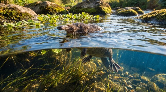 Russian desman in water