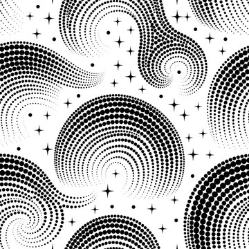 Intricate black and white circular geometric pattern design.