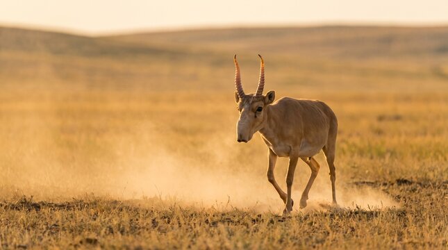 Saiga antelope in the steppe