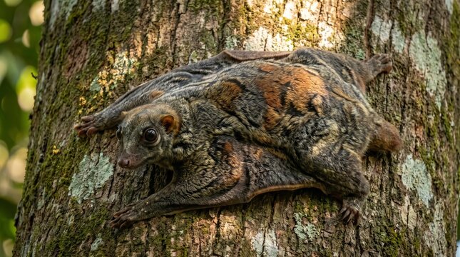 Sunda flying lemur on a tree trunk