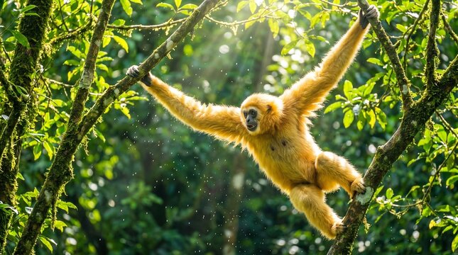 Hainan gibbon in a tree