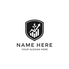 Fototapeta premium Financial Growth Shield Logo with Plant and Upward Arrow
