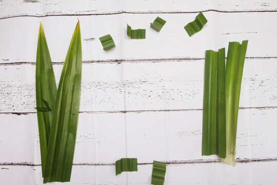 pandanus leaves on white table