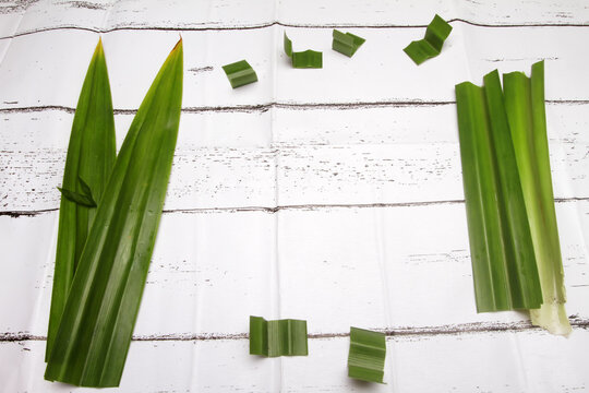 pandanus leaves on white table