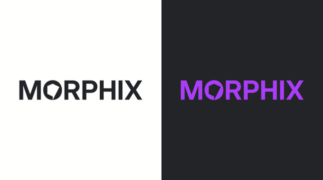 MORPHIX logo design Premium morphing wordmark logo featuring a hidden progressive gradient form integrated into custom typography