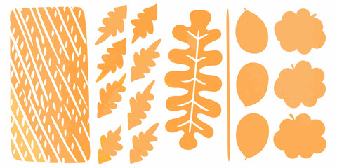 Orange autumn leaves and acorns silhouettes on a white background © Topoti