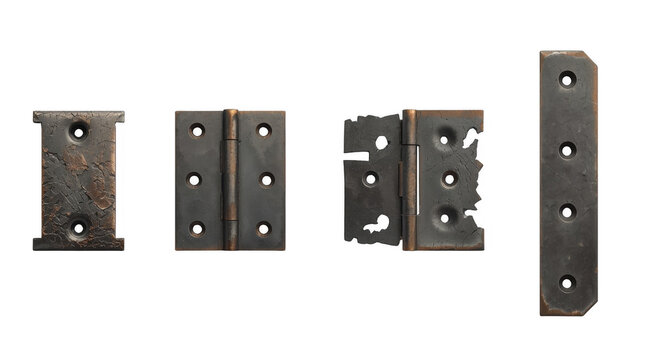Set of Rustic Metal Door Hinges and Hardware Components
