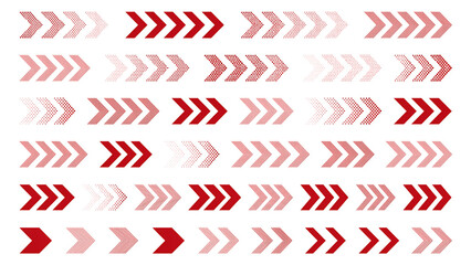 Obraz premium Collection of red decorative chevron directional arrows with direction navigation indicator pointing abstract collection wayfinding business