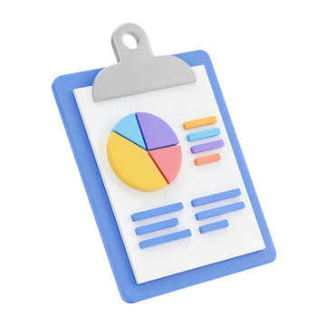 3D Clipboard Icon With Pie Chart. Fintech Marketing Business Report Data Analysis Symbol. Financial Growth Strategy Infographic Illustration , isolated on Transparent