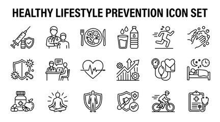 Fototapeta premium Healthy lifestyle and medical prevention icons. Vector set of wellness and healthcare symbols.