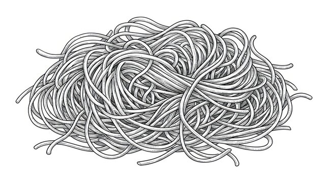 Hand drawn doodle illustration of a tangled pile of spaghetti noodles