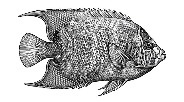Detailed vintage engraving of a spotted marine fish with prominent fins