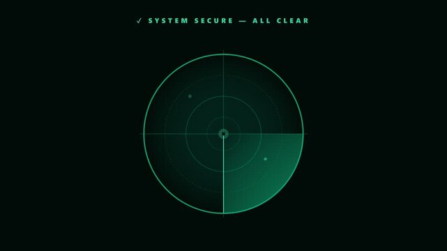 System secure all clear green radar animation video. Safety confirmation and cyber protection scan for tech UI motion graphic design templates
