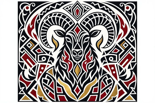 Premium Aries Ram Tribal Mosaic Full Vector Background