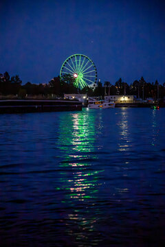 downtown Chicago view from Lake Michigan at night