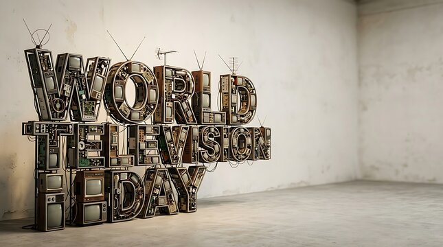 World television day text constructed from vintage retro tv sets