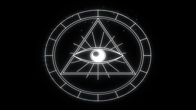All Seeing Eye Magic Circle Ritual Sigil Igniting With Silver Glow on Black Background 4K Luma Key Overlay