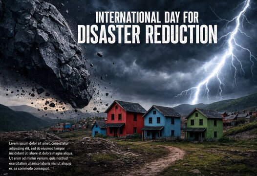 Dramatic apocalyptic scene with meteor strike and lightning for disaster awareness campaign concept