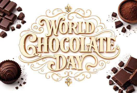 Elegant vintage typography celebrating world chocolate day with delicious chocolate elements around