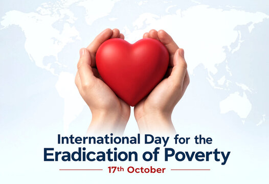 Hands holding a red heart shape for international day to eradicate poverty awareness campaign concept