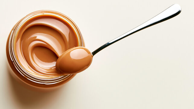 Macro View Of Smooth Peanut Butter Spread Texture Full Frame Background

