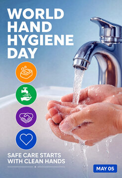 Person washing hands under running water celebrating world hand hygiene day and cleanliness awareness