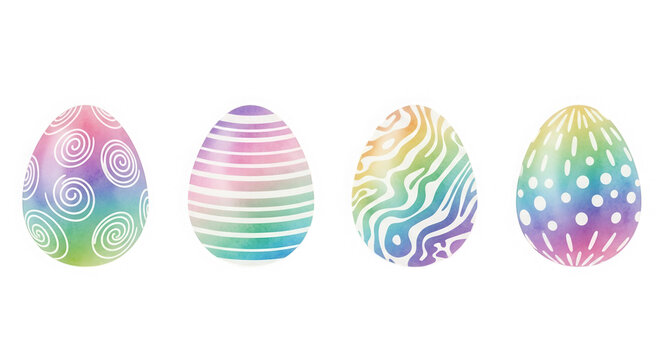 Colorful easter eggs with floral patterns isolated on transparent background