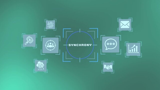 Digital network interface motion graphic representing system synchrony and aligned corporate workflows.