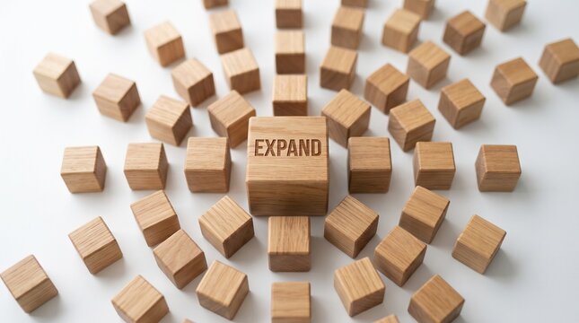Expand wooden blocks on clean background symbolizing market growth business opportunities and strategic expansion