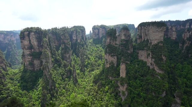Stunning view of the quartz sandstone pillars of Yuanjiajie in Zhangjiajie, Hunan province, China